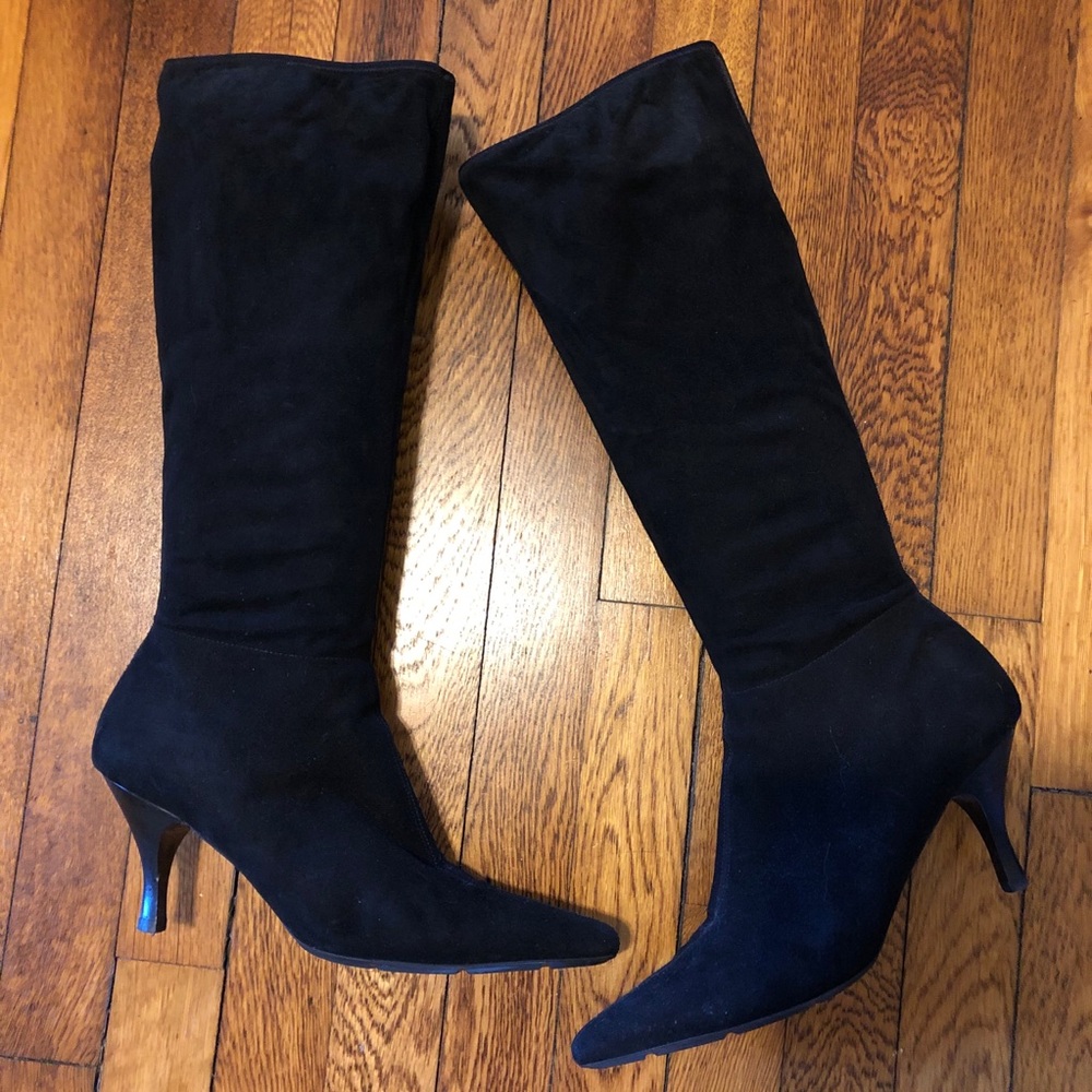 PRADA Black Knee High Pointed Toe Boots